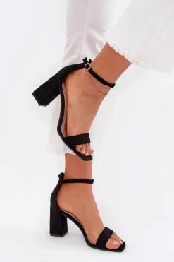 Outlet Sandały Damskie Na Słupku Z Eko Zamszu Czarne Elirae Damskie Sandały Na Obcasie|Sandały Na Słupku