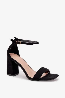 Outlet Sandały Damskie Na Słupku Z Eko Zamszu Czarne Elirae Damskie Sandały Na Obcasie|Sandały Na Słupku