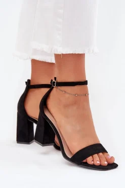 Outlet Sandały Damskie Na Słupku Z Eko Zamszu Czarne Elirae Damskie Sandały Na Obcasie|Sandały Na Słupku