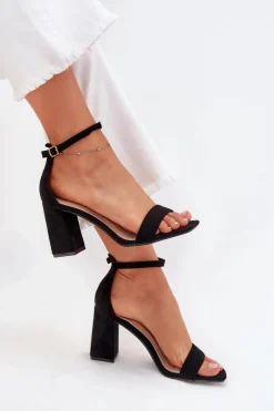 Outlet Sandały Damskie Na Słupku Z Eko Zamszu Czarne Elirae Damskie Sandały Na Obcasie|Sandały Na Słupku