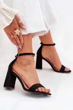 Outlet Sandały Damskie Na Słupku Z Eko Zamszu Czarne Elirae Damskie Sandały Na Obcasie|Sandały Na Słupku