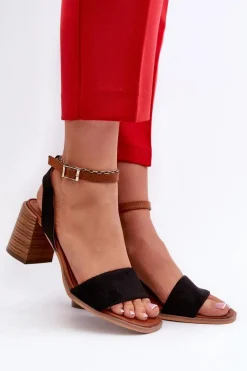 Sandały Na Słupku|Sandały Na Obcasie>Evento Sandały Damskie Na Słupku Z Eko Zamszu Czarne Ronvia Czarny