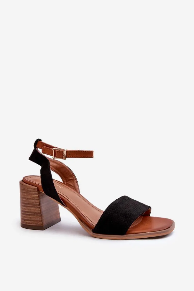 Sandały Na Słupku|Sandały Na Obcasie>Evento Sandały Damskie Na Słupku Z Eko Zamszu Czarne Ronvia Czarny