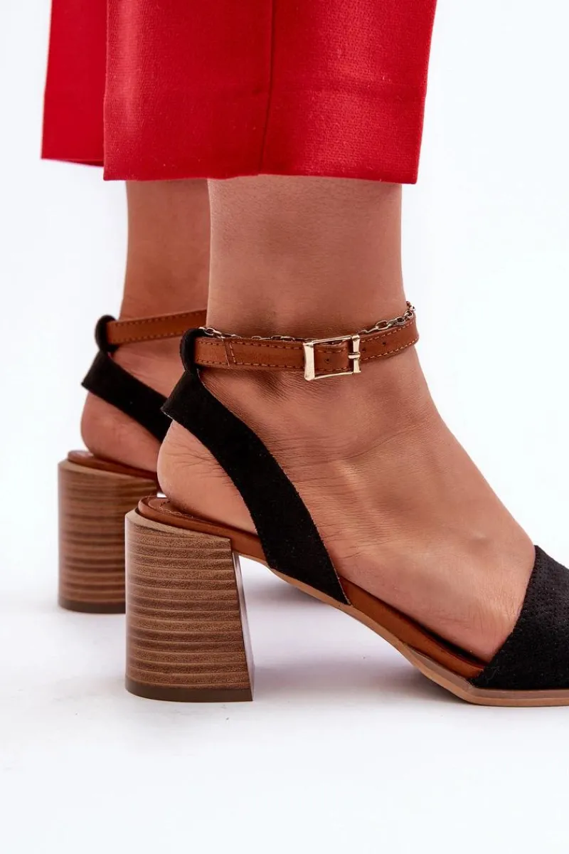 Sandały Na Słupku|Sandały Na Obcasie>Evento Sandały Damskie Na Słupku Z Eko Zamszu Czarne Ronvia Czarny