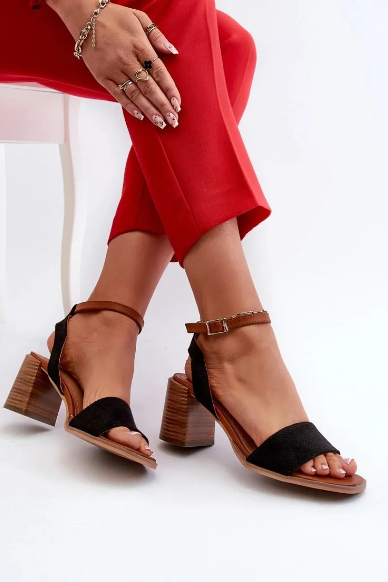 Sandały Na Słupku|Sandały Na Obcasie>Evento Sandały Damskie Na Słupku Z Eko Zamszu Czarne Ronvia Czarny