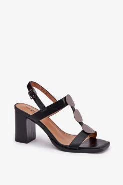 New Sandały Damskie Na Słupku Z Ozdobnym Paskiem Czarne Mirfedi Damskie Sandały Na Słupku|Sandały Na Obcasie