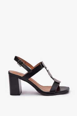 New Sandały Damskie Na Słupku Z Ozdobnym Paskiem Czarne Mirfedi Damskie Sandały Na Słupku|Sandały Na Obcasie