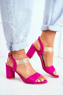 Hot Damskie buty S.Barski Sandały Damskie Na Słupku Zamszowe Fuksja Enjoy Różowy