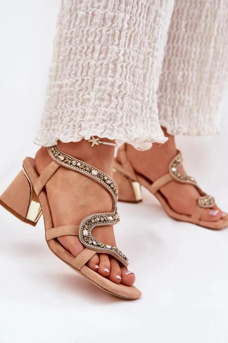 Sandały Na Słupku|Sandały Na Obcasie>Artiker Sandały Damskie Na Słupku Z Kryształkami 56C1374 Beżowe Beżowy