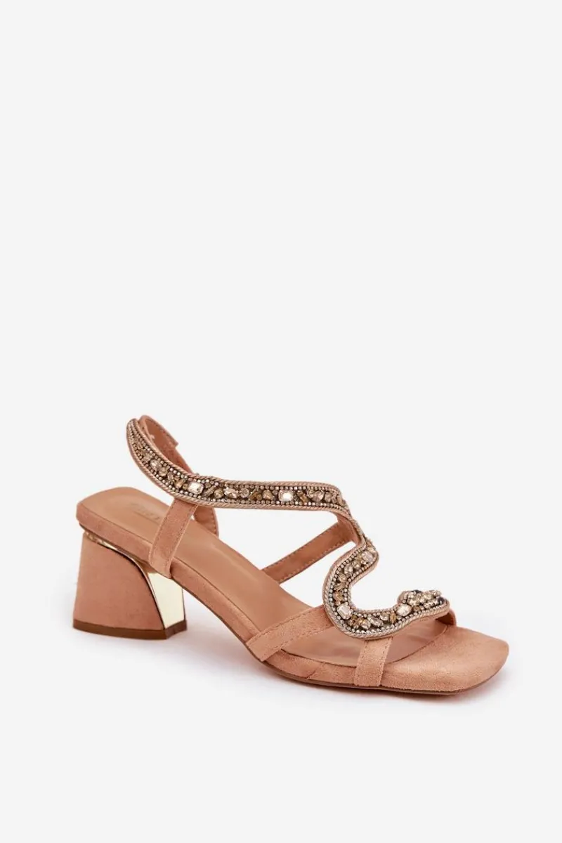 Sandały Na Słupku|Sandały Na Obcasie>Artiker Sandały Damskie Na Słupku Z Kryształkami 56C1374 Beżowe Beżowy