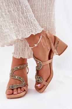 Sandały Na Słupku|Sandały Na Obcasie><noscript><img width=