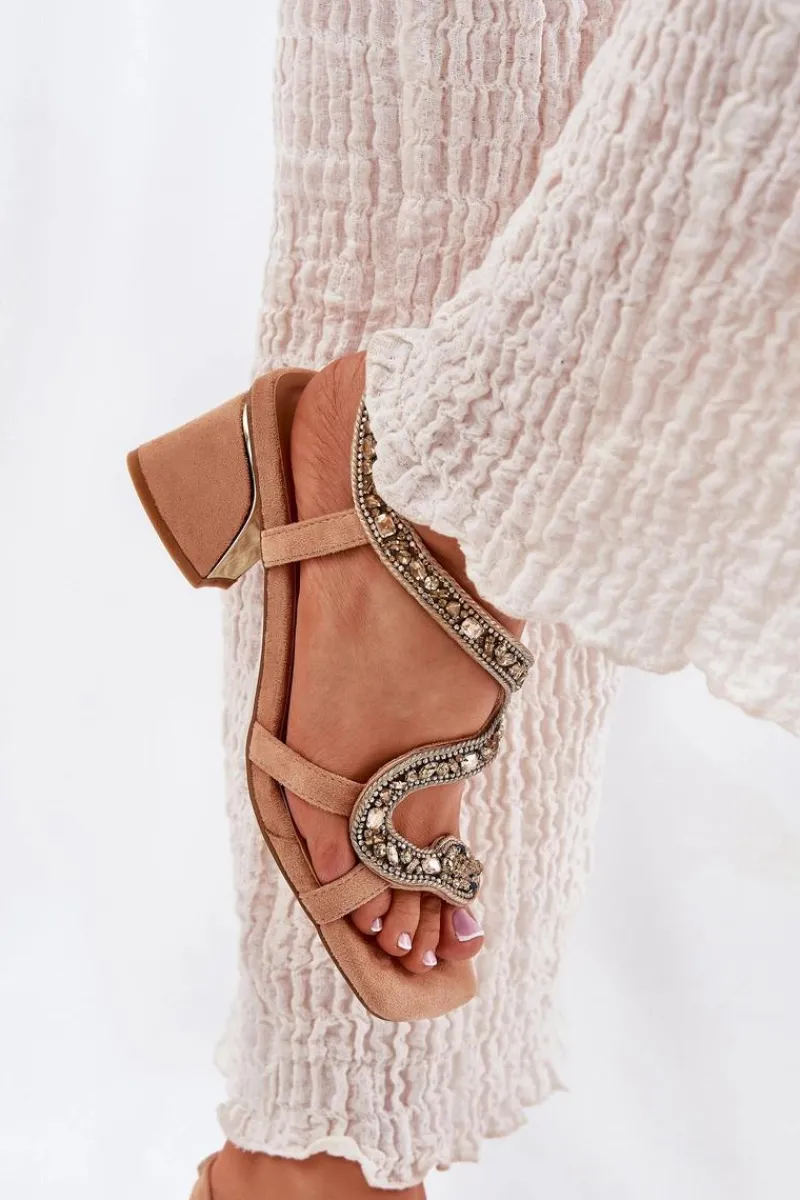 Sandały Na Słupku|Sandały Na Obcasie>Artiker Sandały Damskie Na Słupku Z Kryształkami 56C1374 Beżowe Beżowy