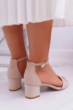 Best Sandały Damskie Na Słupku Z Brokatem Beżowe Nathalie Damskie Sandały Na Obcasie