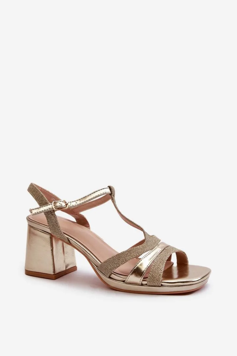 Sandały Na Słupku|Sandały Na Obcasie>Evento Sandały Damskie Na Słupku Z Eko Skóry Złote Lyana Złoty