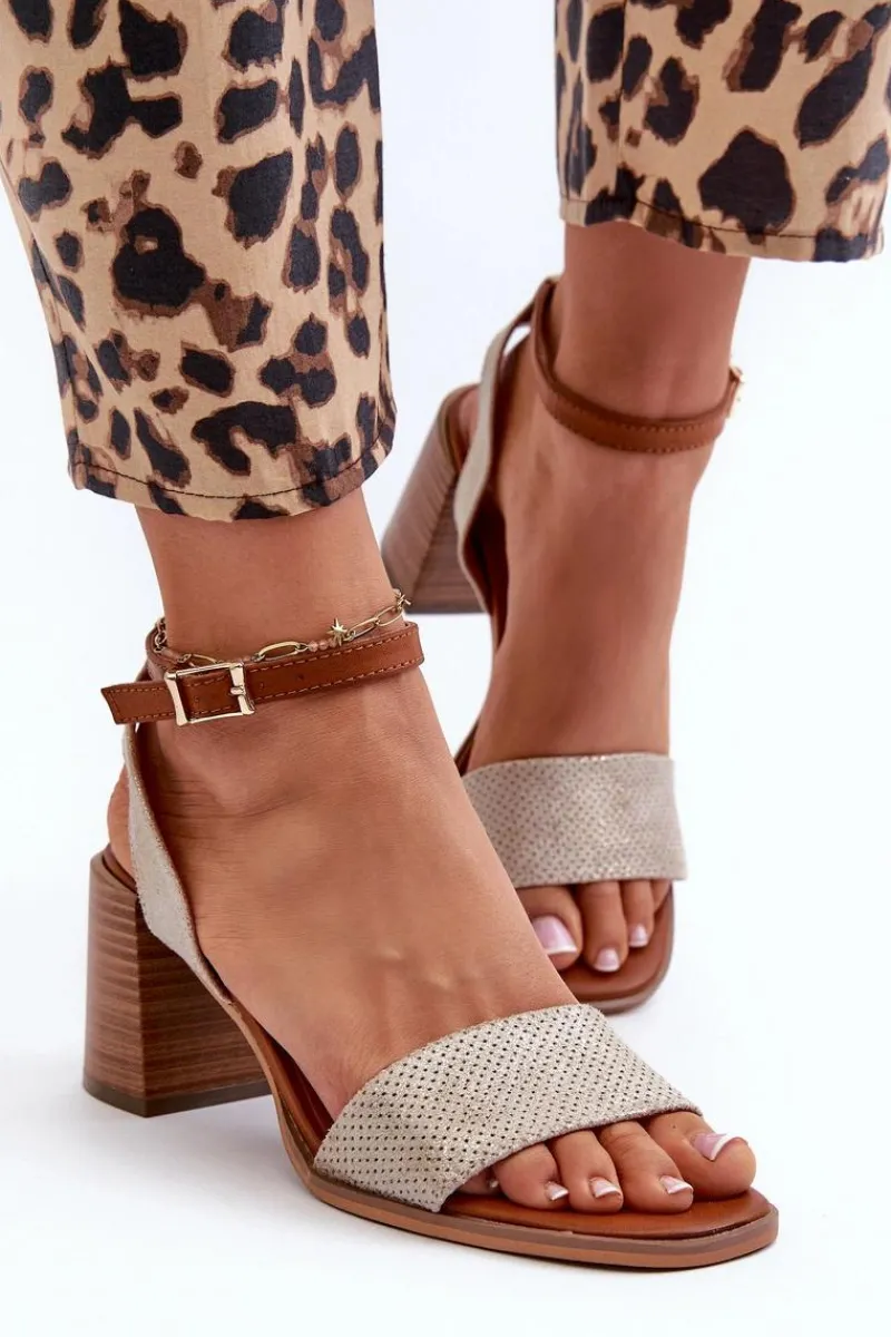 Sandały Na Obcasie>Evento Sandały Damskie Na Słupku Z Eko Zamszu Złote Ronvia