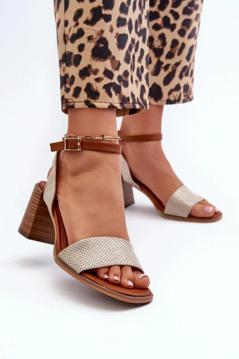 Sandały Na Obcasie>Evento Sandały Damskie Na Słupku Z Eko Zamszu Złote Ronvia