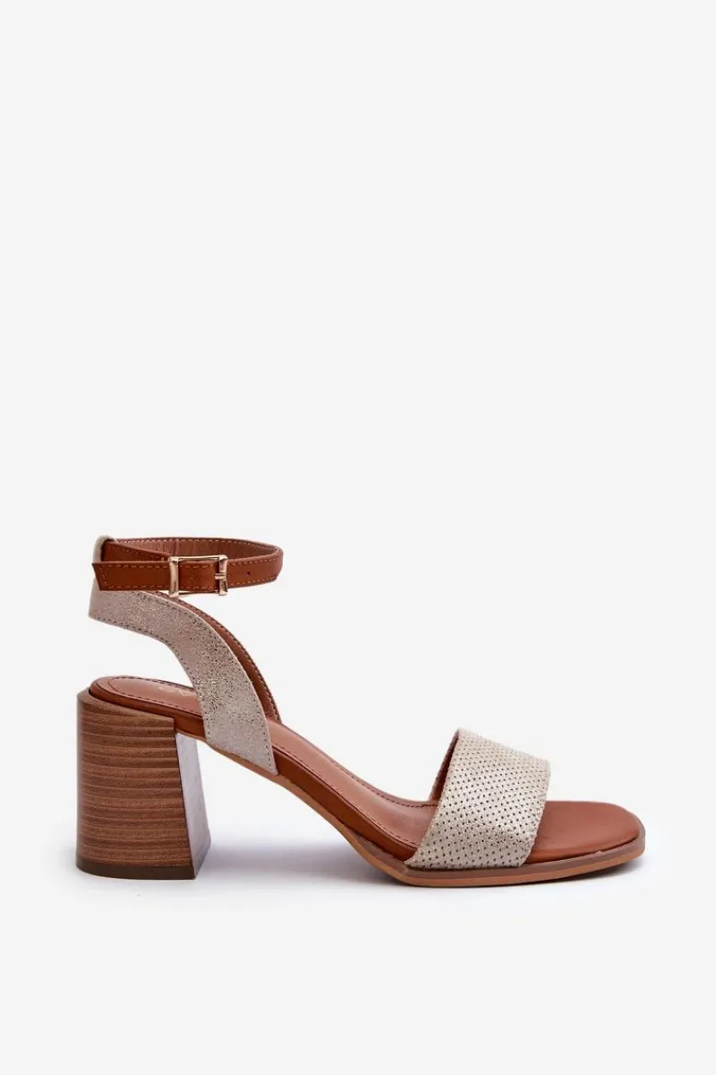 Sandały Na Obcasie>Evento Sandały Damskie Na Słupku Z Eko Zamszu Złote Ronvia