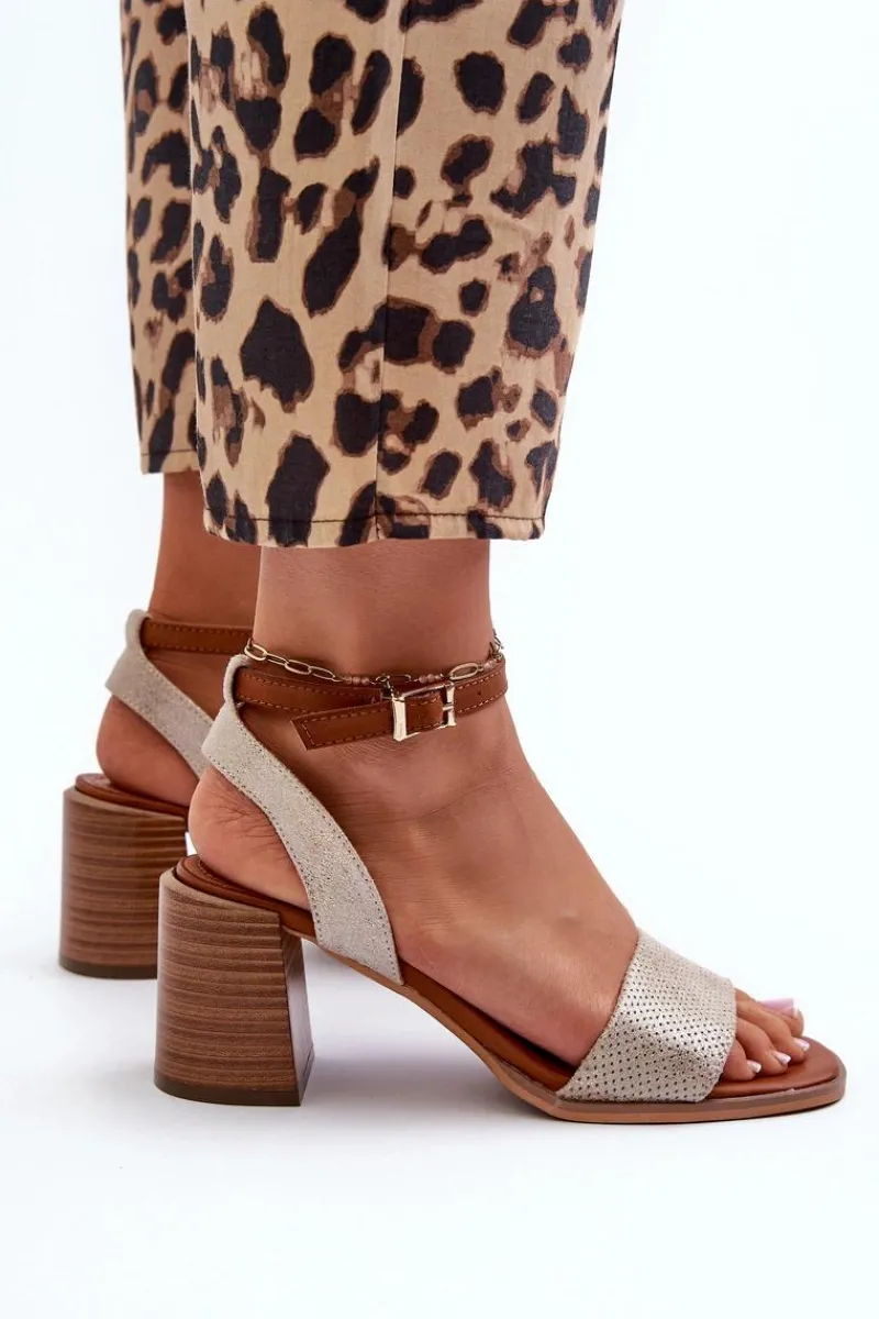 Sandały Na Obcasie>Evento Sandały Damskie Na Słupku Z Eko Zamszu Złote Ronvia