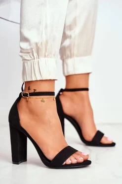 Clearance Boto Sandały Damskie Na Słupku Zamszowe Czarne Anastasie