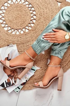 Best Boto Sandały Damskie Na Słupku Zamszowe Beżowe Anastasie