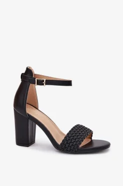 Hot Sandały Damskie Na Słupku Z Plecionym Paskiem Czarne Asdine Damskie Sandały Na Słupku|Sandały Na Obcasie