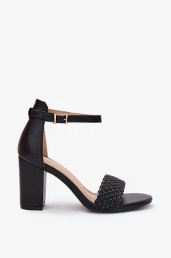 Hot Sandały Damskie Na Słupku Z Plecionym Paskiem Czarne Asdine Damskie Sandały Na Słupku|Sandały Na Obcasie