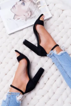 Sandały Na Obcasie>Boto Sandały Damskie Na Słupku Zamszowe Czarne Anastasie