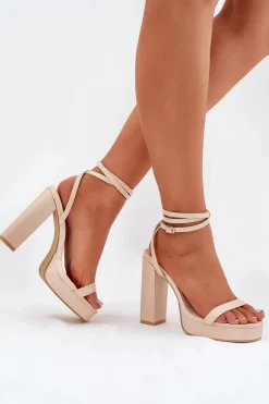 Boto Sandały Damskie Na Słupku Z Paseczkiem Beżowe Fevenne Beżowy
