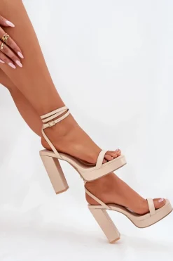 Boto Sandały Damskie Na Słupku Z Paseczkiem Beżowe Fevenne Beżowy