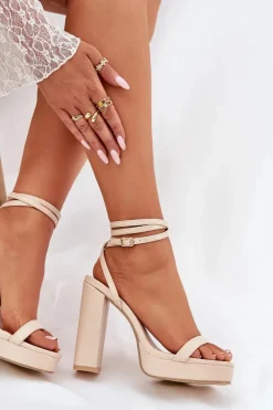 Boto Sandały Damskie Na Słupku Z Paseczkiem Beżowe Fevenne Beżowy