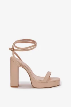 Boto Sandały Damskie Na Słupku Z Paseczkiem Beżowe Fevenne Beżowy