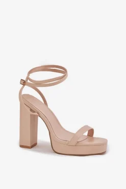 Boto Sandały Damskie Na Słupku Z Paseczkiem Beżowe Fevenne Beżowy