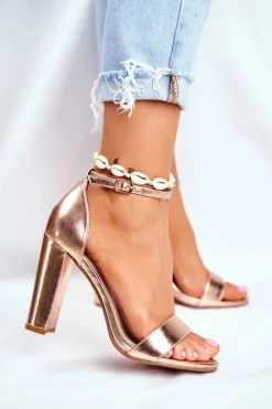 Boto Sandały Damskie Na Słupku Złoty Róż Anastasie