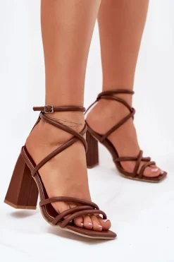 Boto Sandały Damskie Na Słupku Z Paskami Brązowe Ciarilora