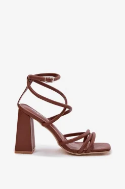 Boto Sandały Damskie Na Słupku Z Paskami Brązowe Ciarilora