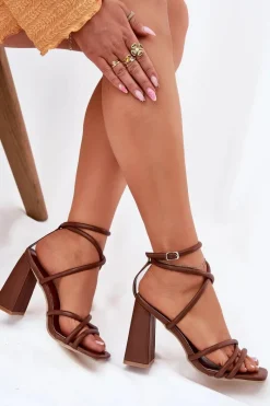Boto Sandały Damskie Na Słupku Z Paskami Brązowe Ciarilora