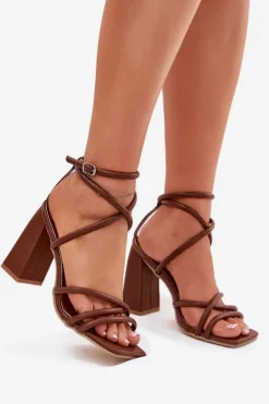 Boto Sandały Damskie Na Słupku Z Paskami Brązowe Ciarilora