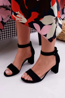 Outlet Sandały Damskie Na Słupku Zamszowe Czarne Lexi Damskie Sandały Na Słupku|Sandały Na Obcasie