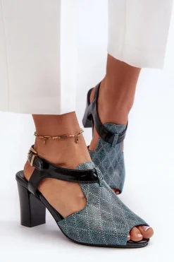 Best Sandały Damskie Na Słupku Z Eko Skóry Turkusowe Queenmarie Damskie Sandały Na Słupku|Sandały Na Obcasie