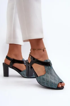 Best Sandały Damskie Na Słupku Z Eko Skóry Turkusowe Queenmarie Damskie Sandały Na Słupku|Sandały Na Obcasie