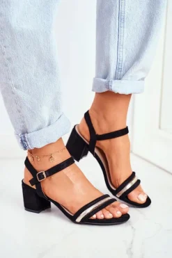 New Damskie buty S.Barski Sandały Damskie Na Słupku Z Brokatem Czarne Wixi