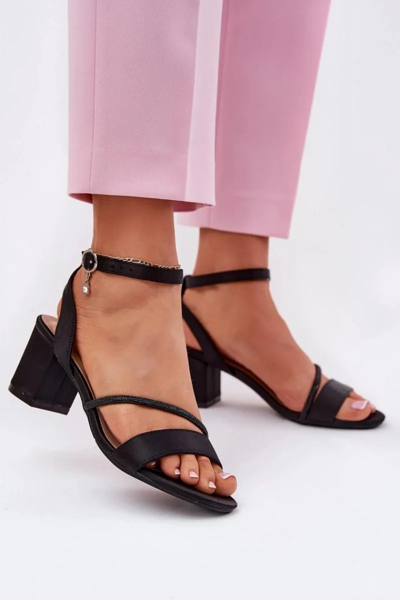 Clearance Buty damskie Vinceza Sandały Damskie Na Słupku Z Cyrkoniami Vinceza 20268 Czarne Czarny