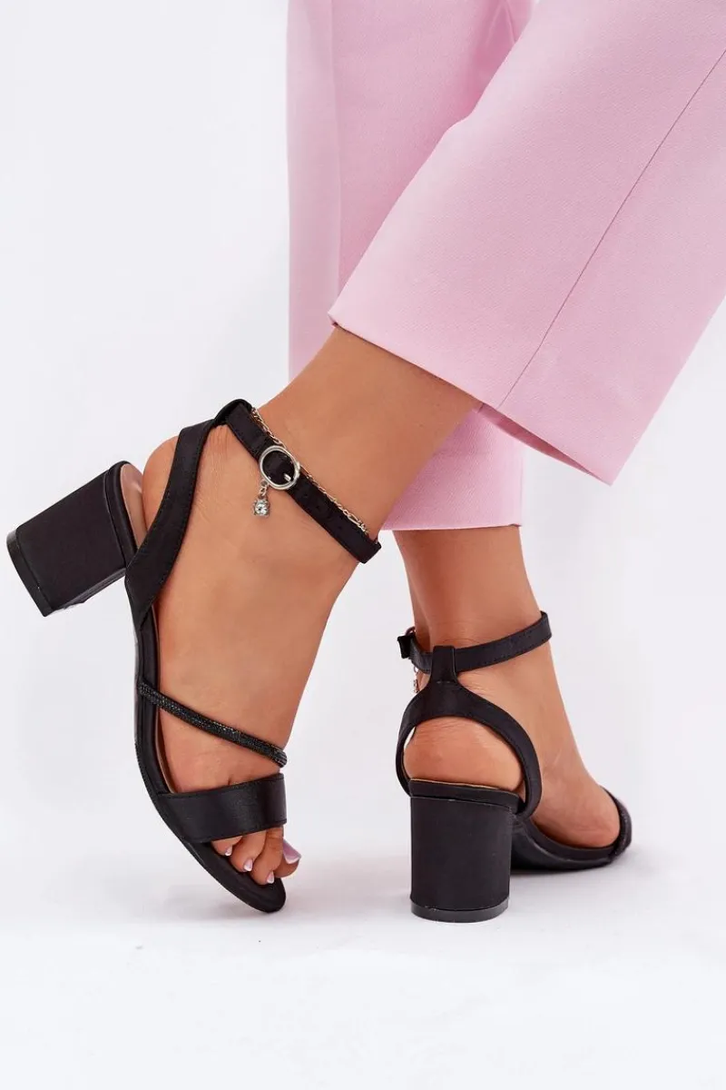 Clearance Buty damskie Vinceza Sandały Damskie Na Słupku Z Cyrkoniami Vinceza 20268 Czarne Czarny