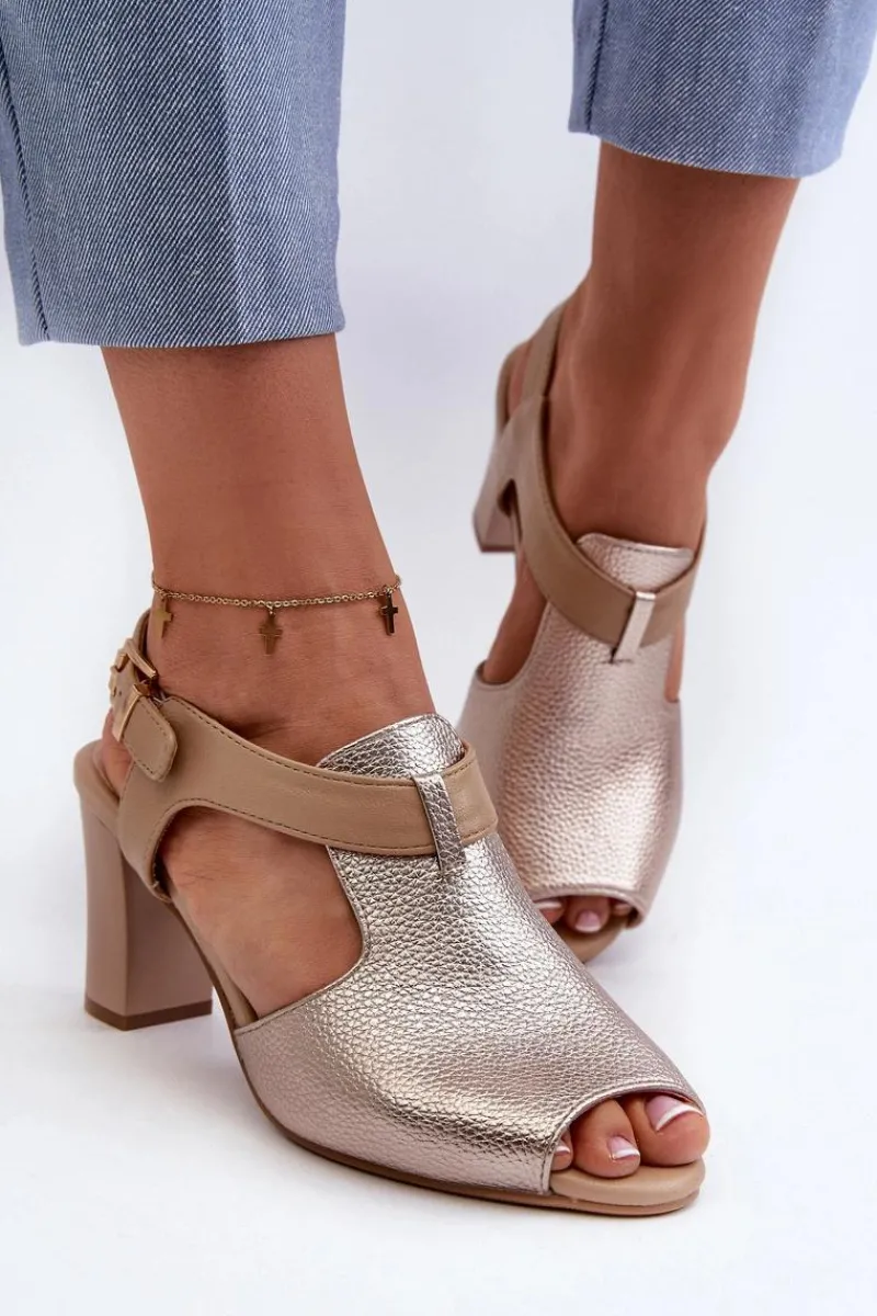 Sandały Na Słupku|Sandały Na Obcasie>Boto Sandały Damskie Na Słupku Z Eko Skóry Złote Queenmarie Złoty