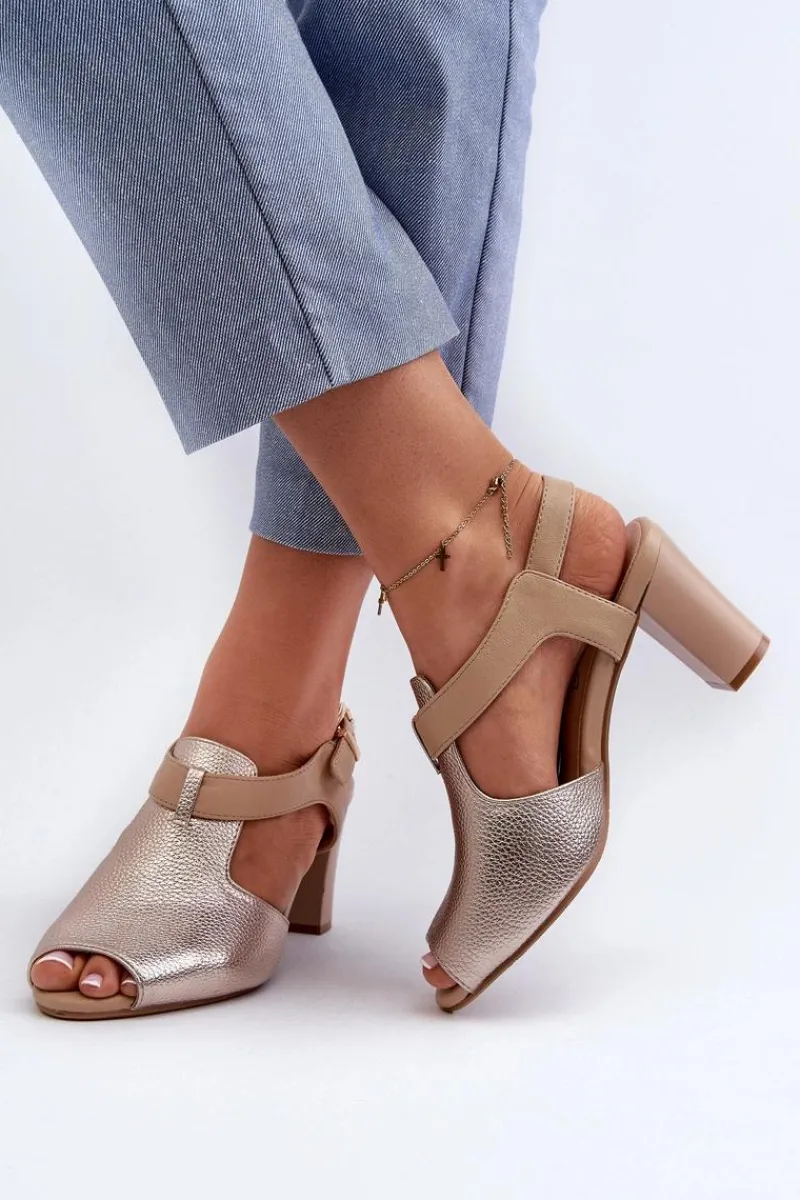 Sandały Na Słupku|Sandały Na Obcasie>Boto Sandały Damskie Na Słupku Z Eko Skóry Złote Queenmarie Złoty