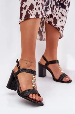 Sandały Na Słupku|Sandały Na Obcasie><noscript><img width=