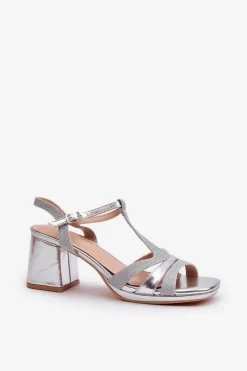 Outlet Evento Sandały Damskie Na Słupku Z Eko Skóry Srebrne Lyana Srebrny