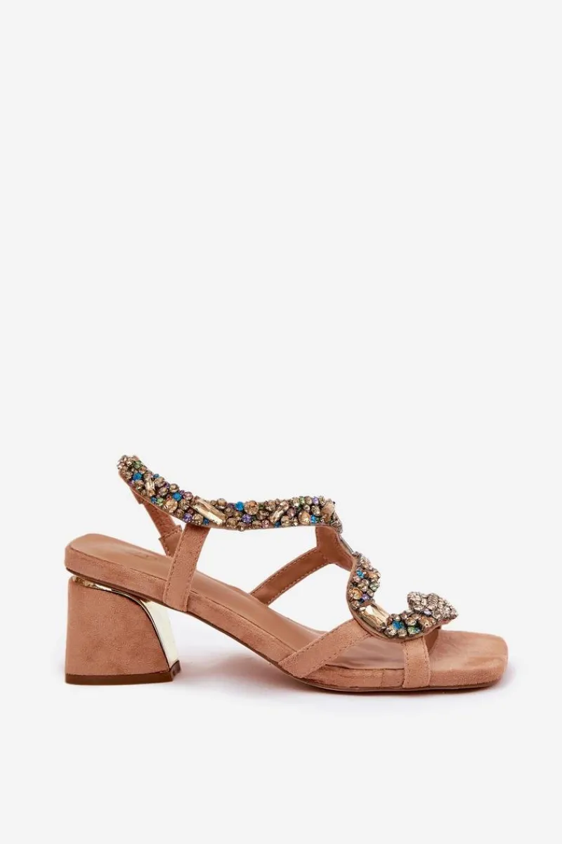Outlet Artiker Sandały Damskie Na Słupku Z Kryształkami 56C1377 Beżowe Beżowy