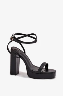 Best Sandały Damskie Na Słupku Z Paseczkiem Czarne Fevenne Damskie Sandały Na Słupku|Sandały Na Obcasie