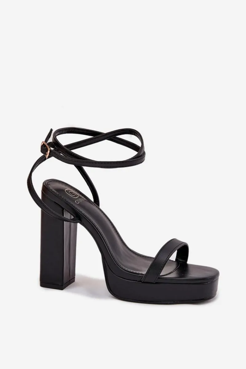 Best Sandały Damskie Na Słupku Z Paseczkiem Czarne Fevenne Damskie Sandały Na Słupku|Sandały Na Obcasie